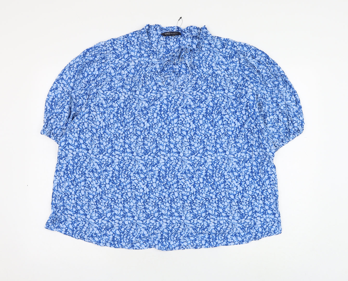 Marks and Spencer Womens Blue Geometric Viscose Basic Blouse Size 18 V-Neck