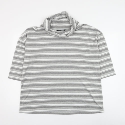Preworn Womens Grey Striped Polyester Pullover Sweatshirt Size 16 Pullover