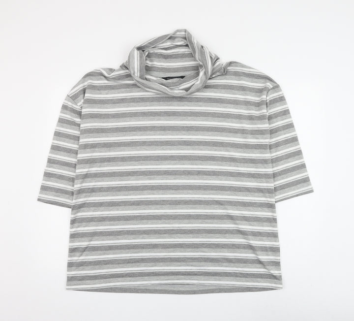 Preworn Womens Grey Striped Polyester Pullover Sweatshirt Size 16 Pullover