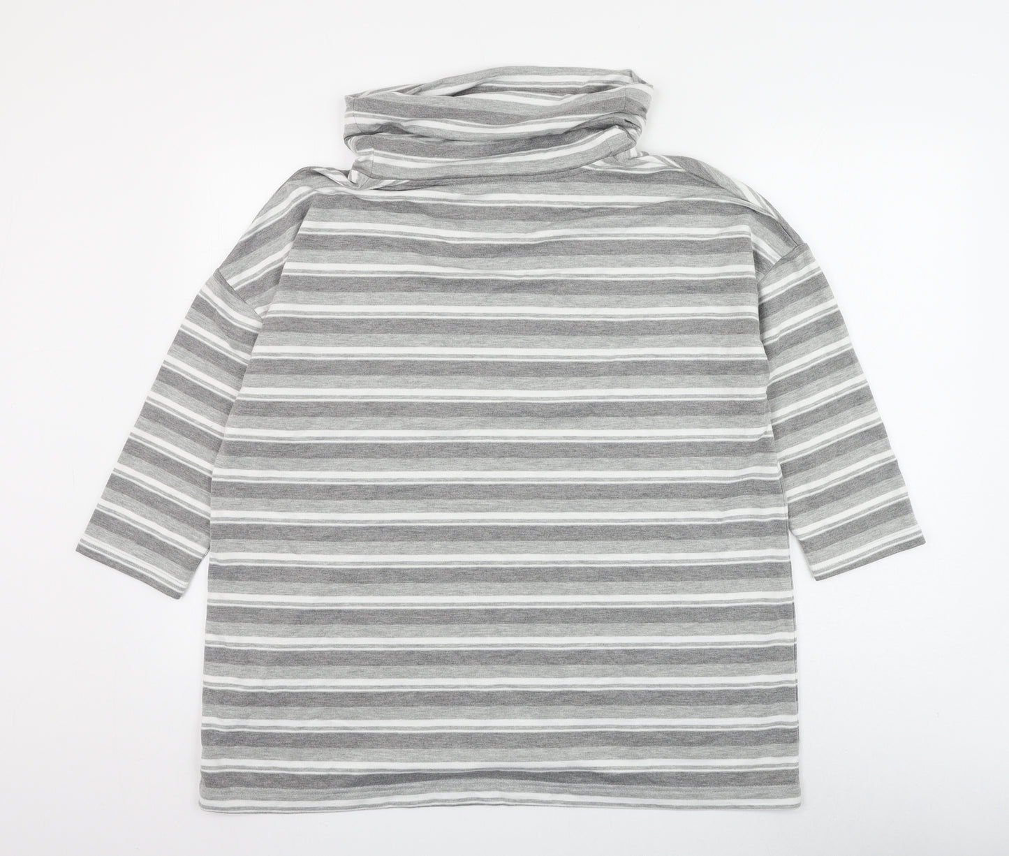 Preworn Womens Grey Striped Polyester Pullover Sweatshirt Size 16 Pullover