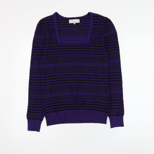 John Lewis Womens Purple Square Neck Striped Viscose Pullover Jumper Size 10