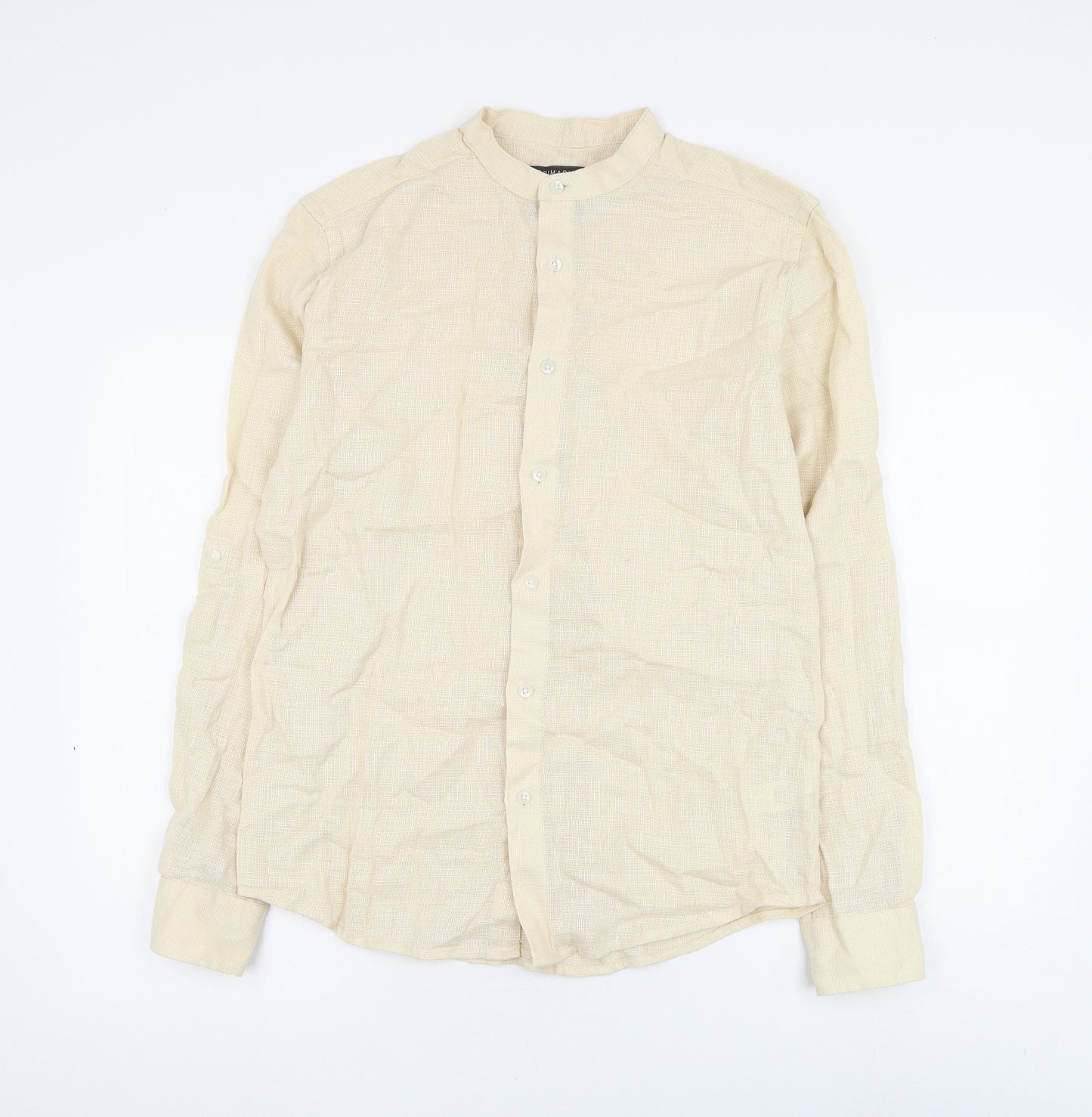 Primark Mens Beige Cotton Button-Up Size XS Round Neck Button