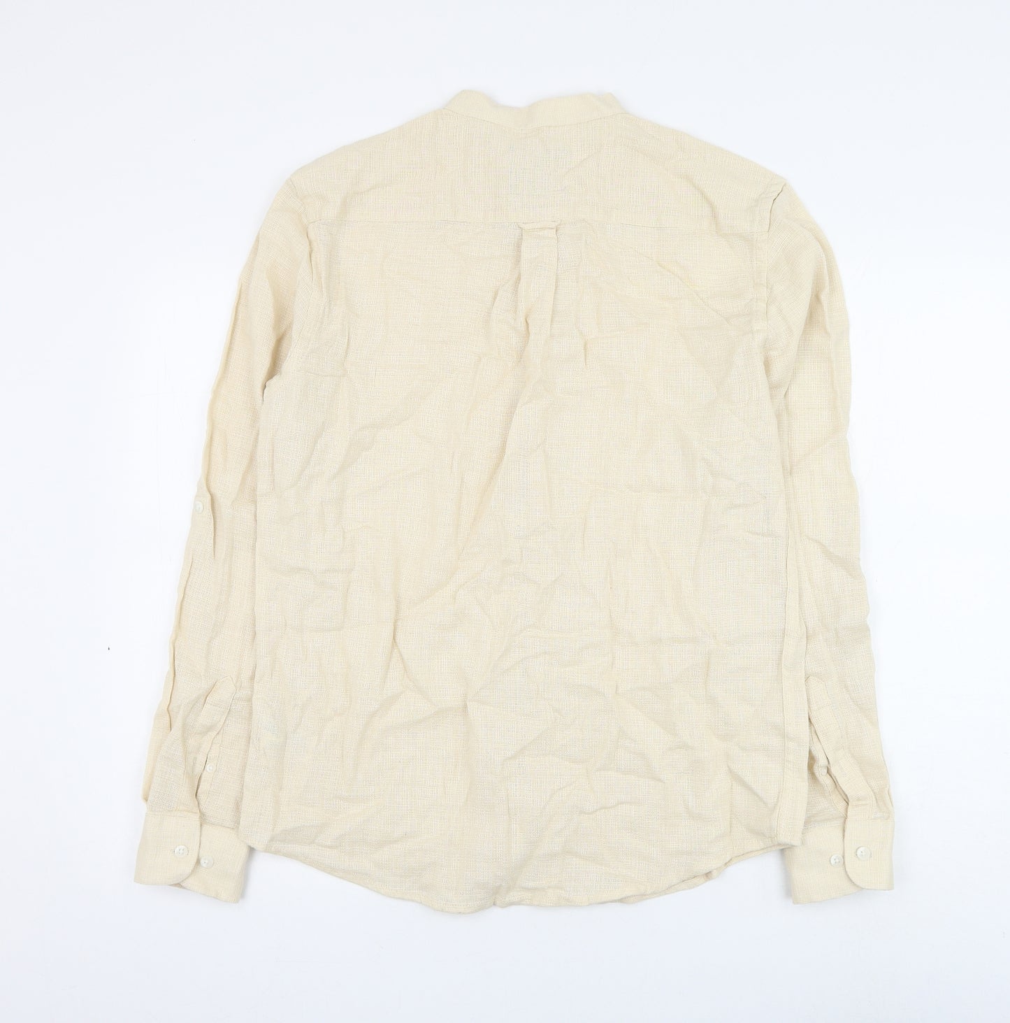 Primark Mens Beige Cotton Button-Up Size XS Round Neck Button