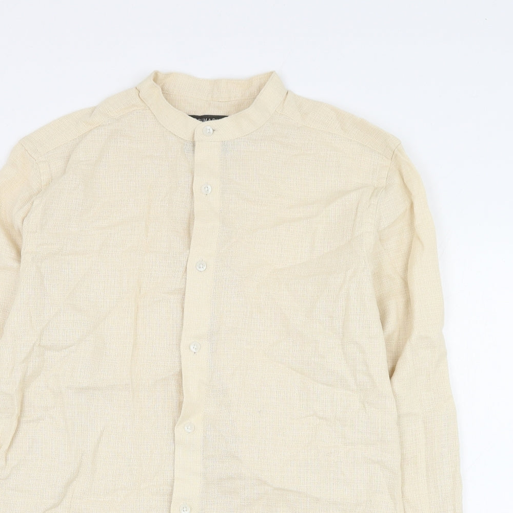 Primark Mens Beige Cotton Button-Up Size XS Round Neck Button