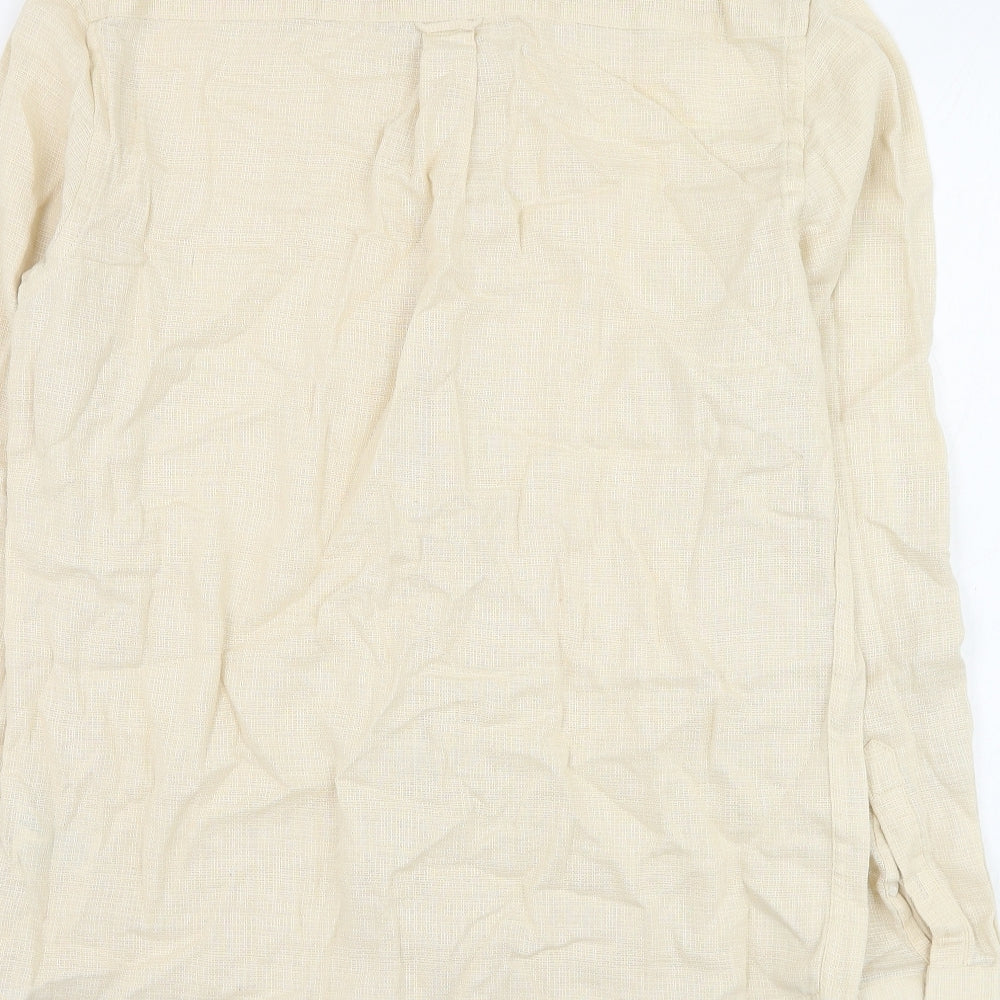 Primark Mens Beige Cotton Button-Up Size XS Round Neck Button