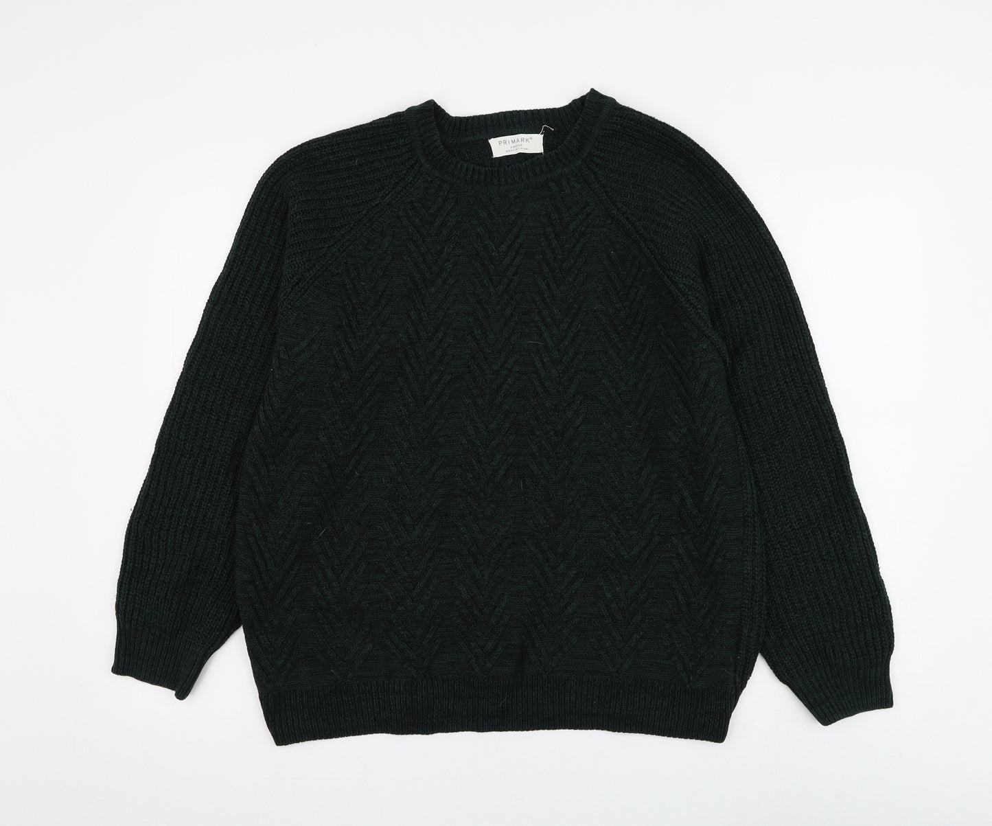 Primark Mens Green Round Neck Acrylic Pullover Jumper Size L