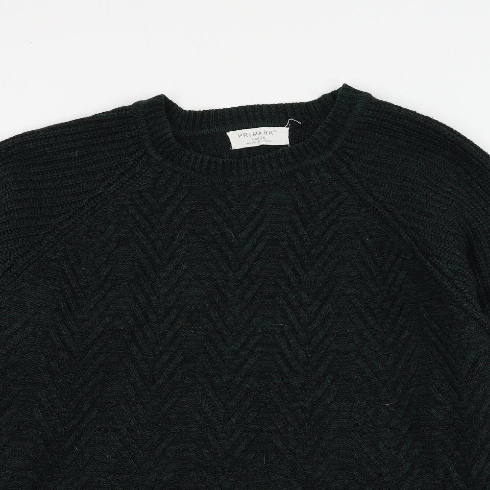 Primark Mens Green Round Neck Acrylic Pullover Jumper Size L