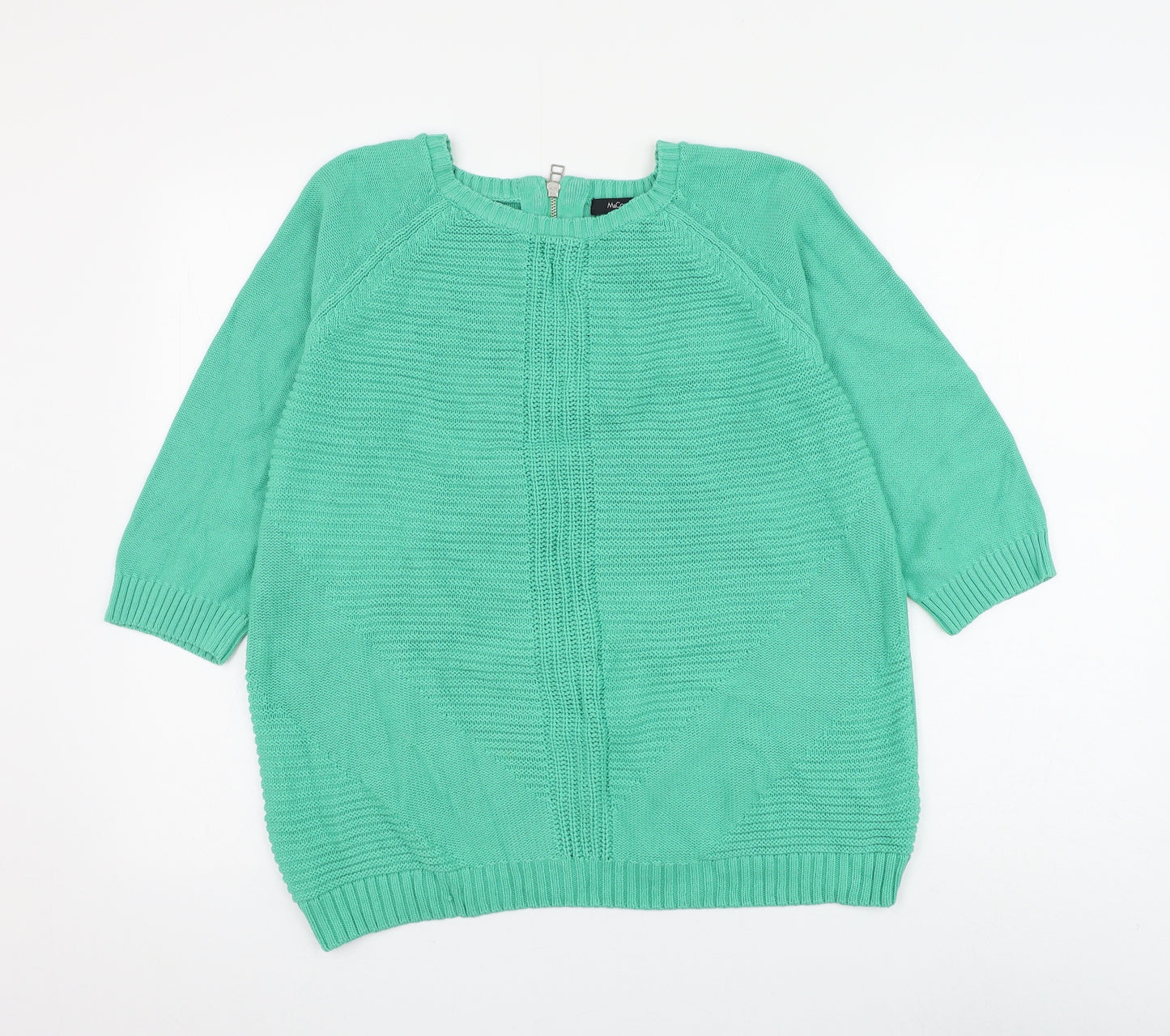 M&Co Womens Green Round Neck Cotton Pullover Jumper Size 16