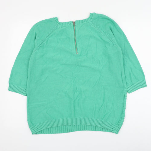 M&Co Womens Green Round Neck Cotton Pullover Jumper Size 16