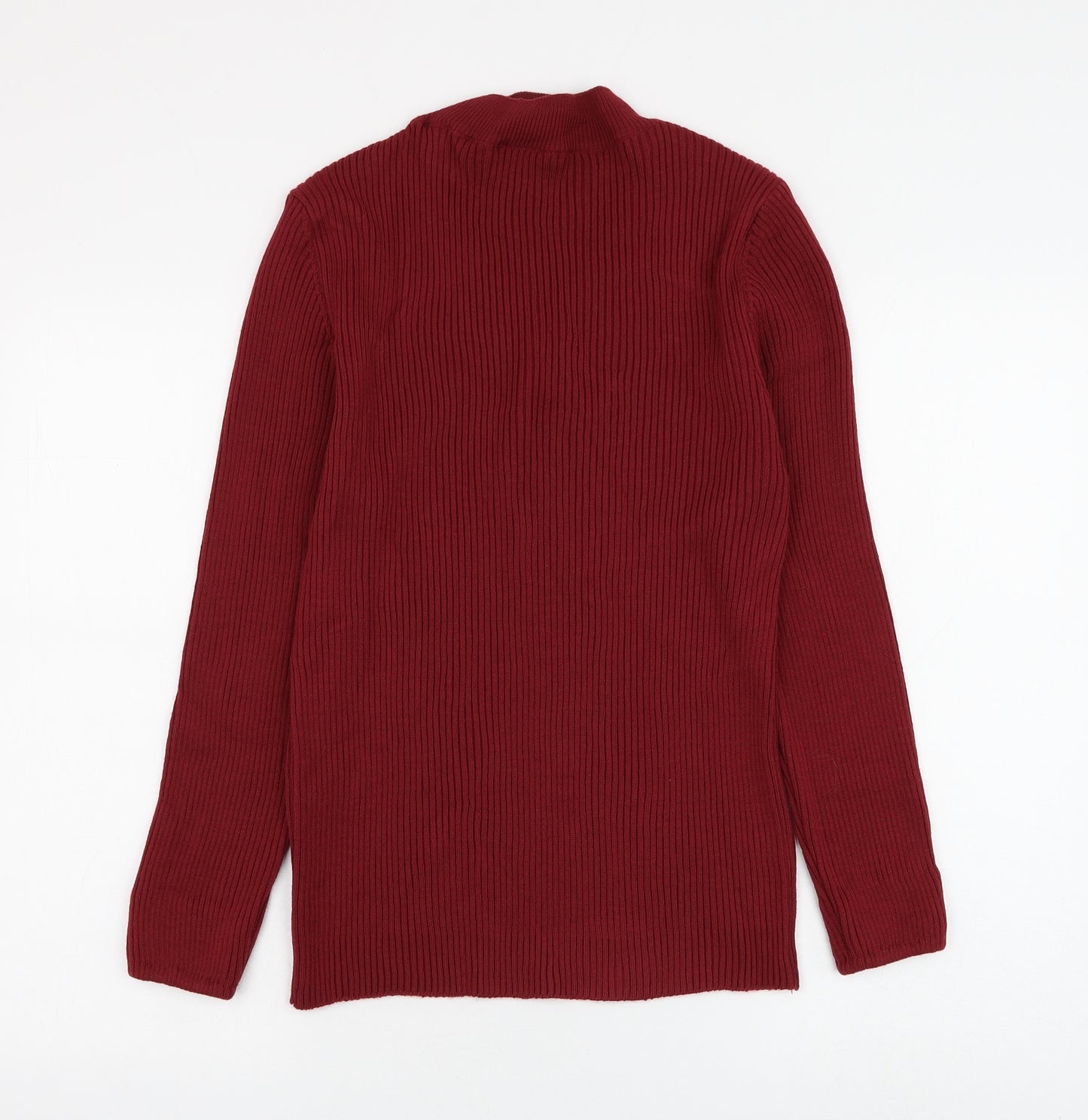 Select Womens Red V-Neck Acrylic Pullover Jumper Size L - Key Hole Neck