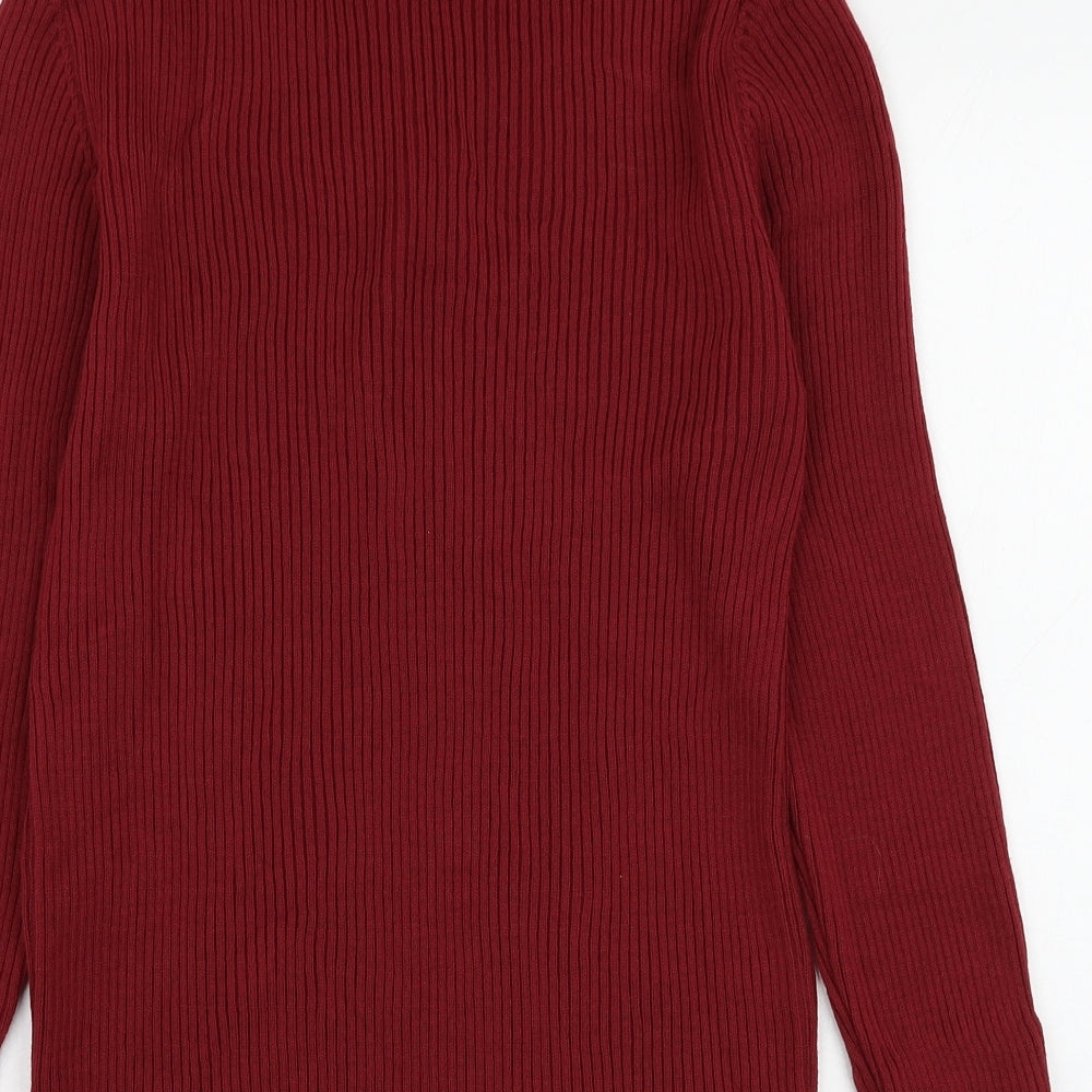 Select Womens Red V-Neck Acrylic Pullover Jumper Size L - Key Hole Neck