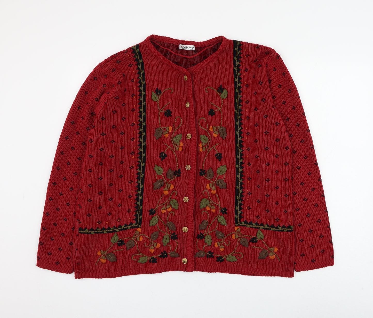 Damart Womens Red Round Neck Acrylic Cardigan Jumper Size 18