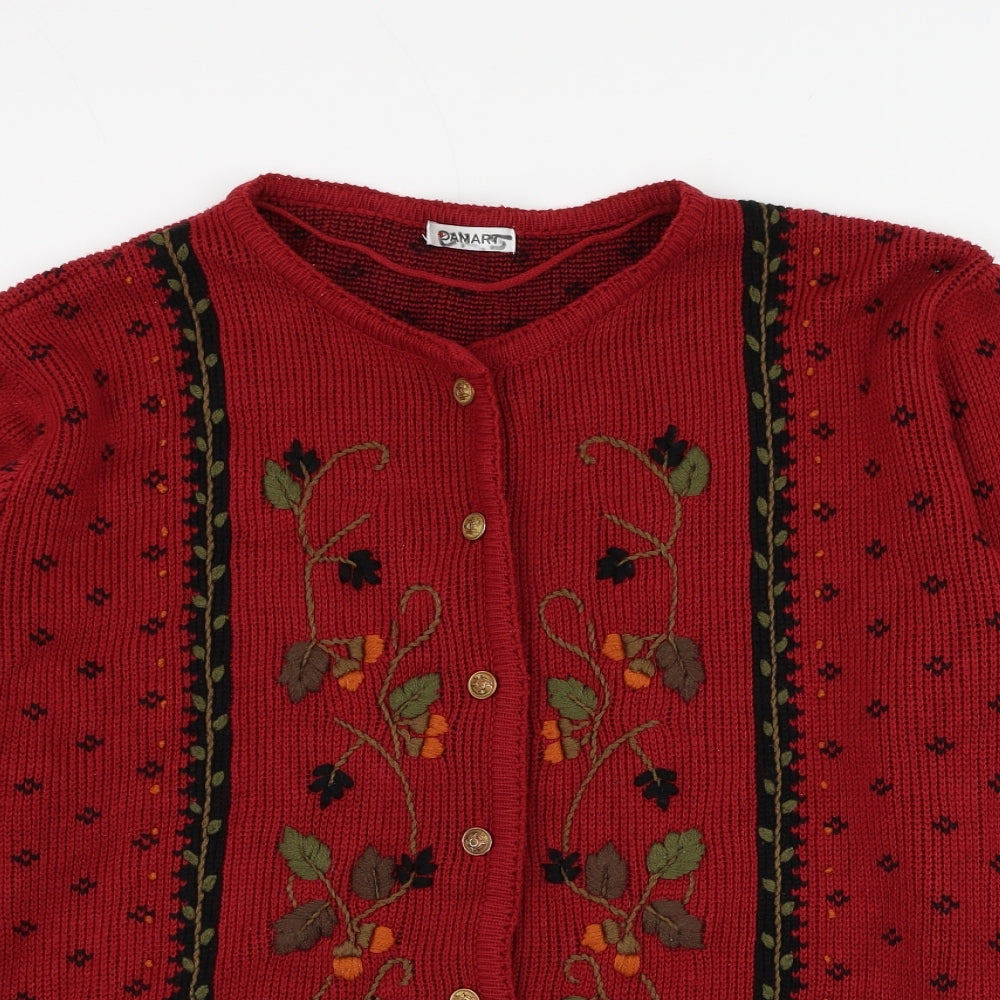 Damart Womens Red Round Neck Acrylic Cardigan Jumper Size 18