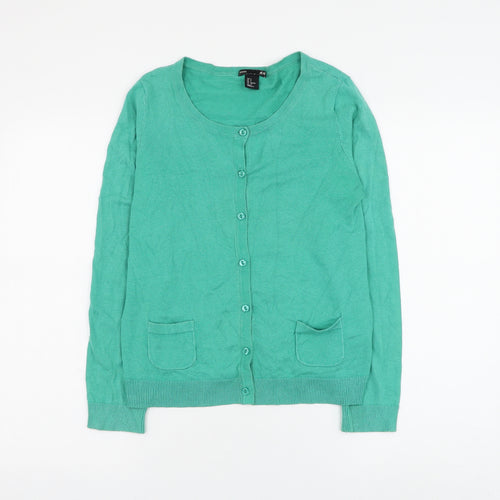 H&M Womens Green Round Neck Cotton Cardigan Jumper Size S