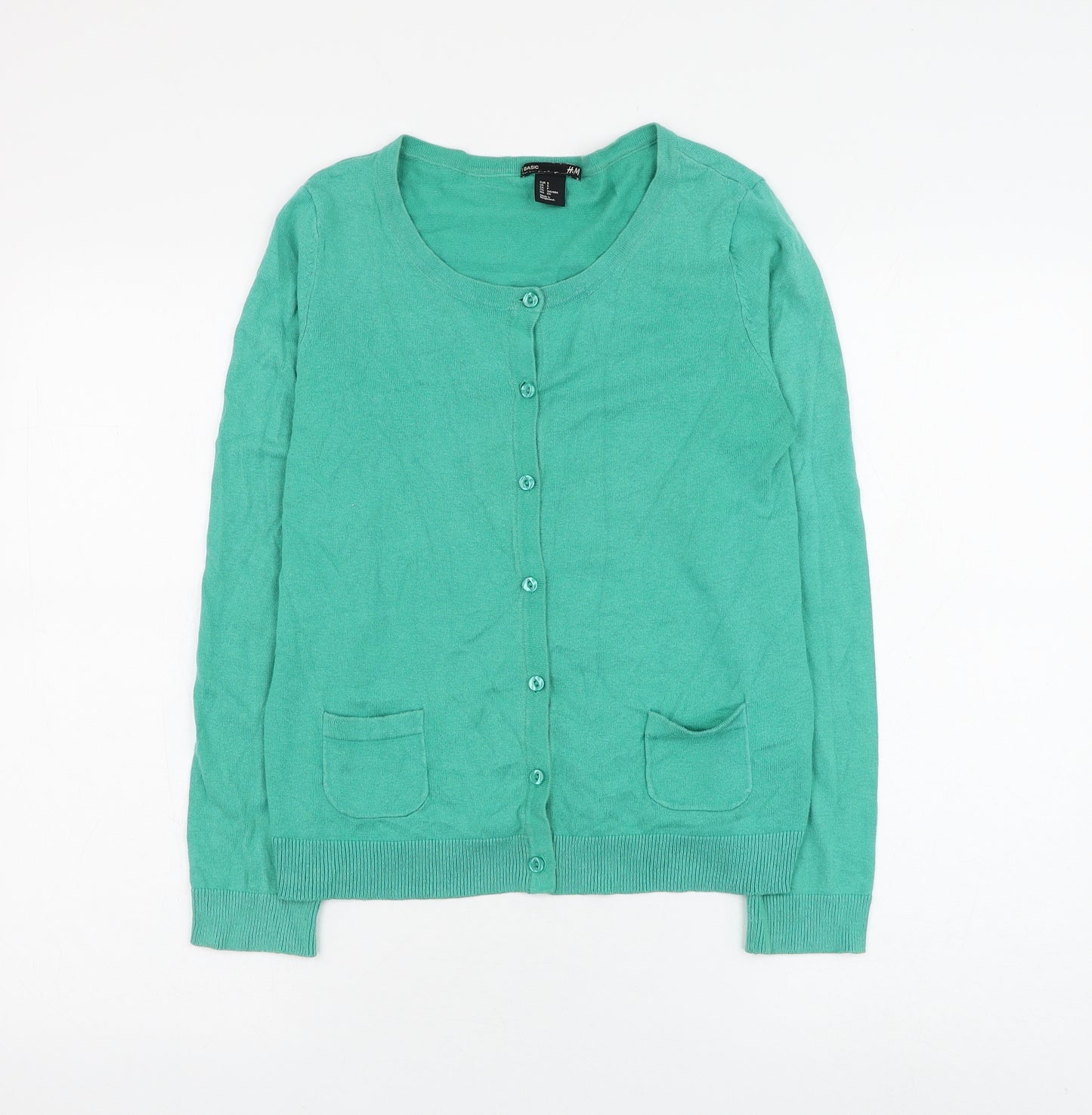 H&M Womens Green Round Neck Cotton Cardigan Jumper Size S