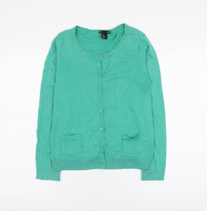 H&M Womens Green Round Neck Cotton Cardigan Jumper Size S