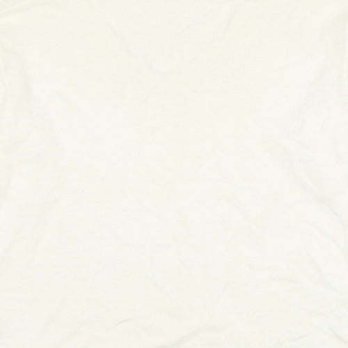 Preworn Womens White V-Neck Ramie Pullover Jumper Size M - Flower