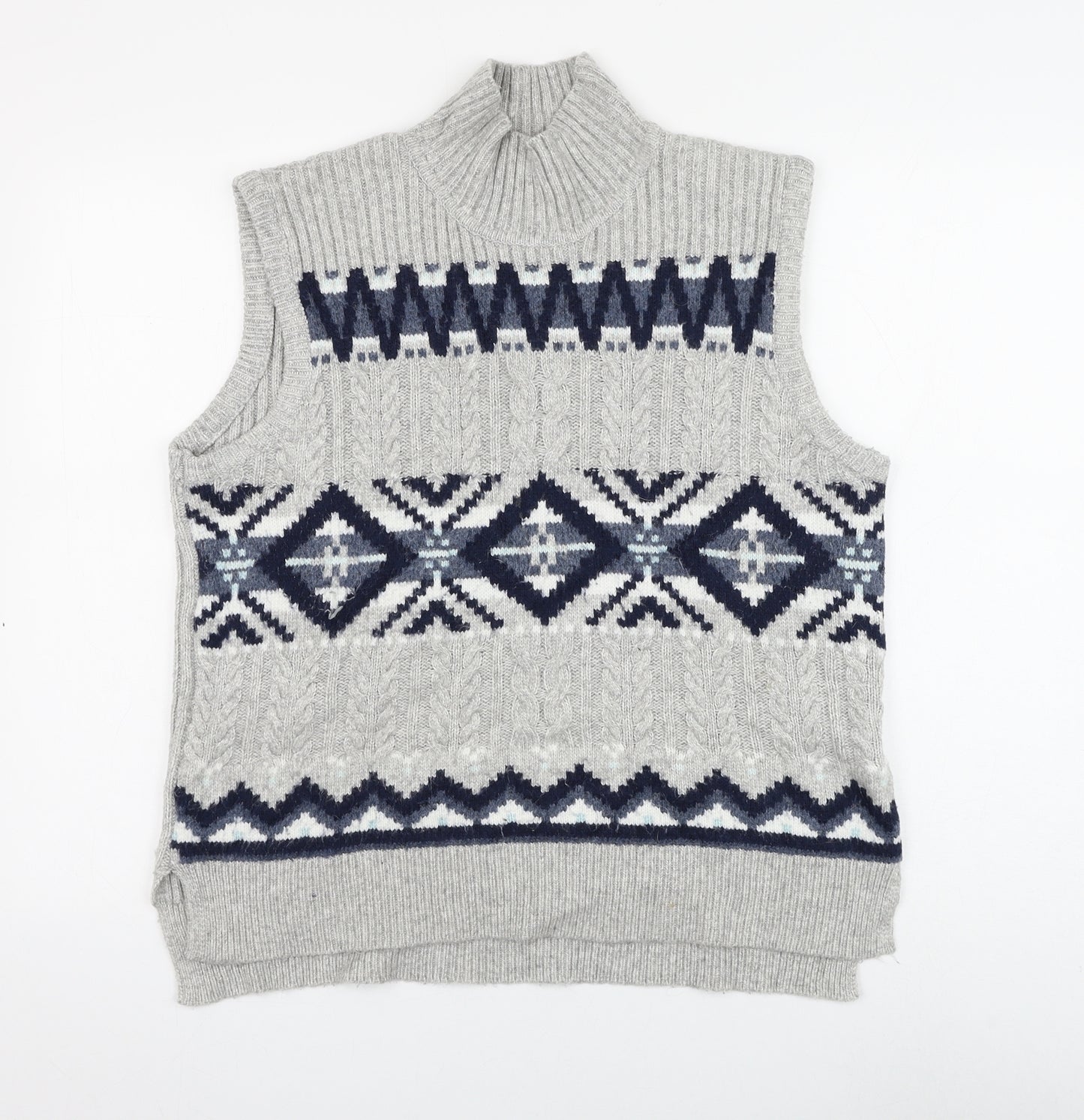 Marks and Spencer Mens Grey High Neck Geometric Polyester Vest Jumper Size L