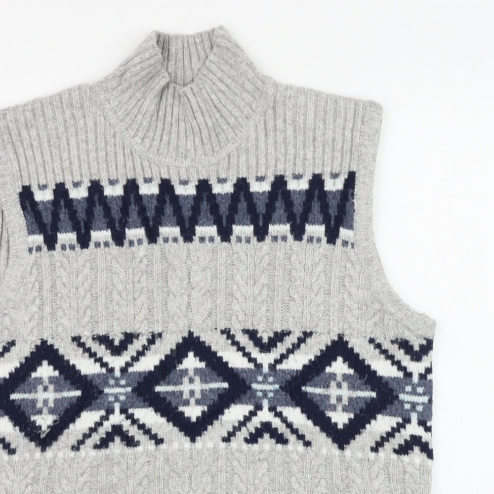 Marks and Spencer Mens Grey High Neck Geometric Polyester Vest Jumper Size L