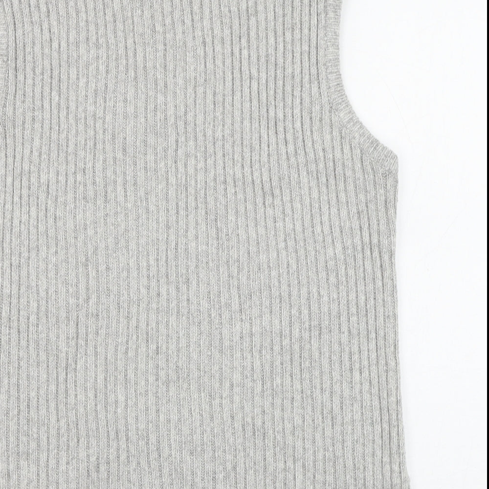 Marks and Spencer Mens Grey High Neck Geometric Polyester Vest Jumper Size L