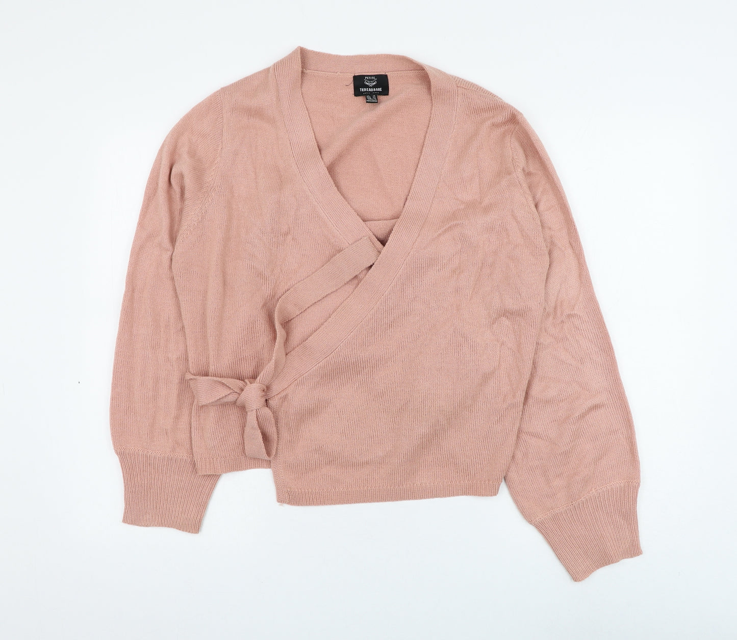 Threadable Womens Pink V-Neck Acrylic Wrap Jumper Size 14