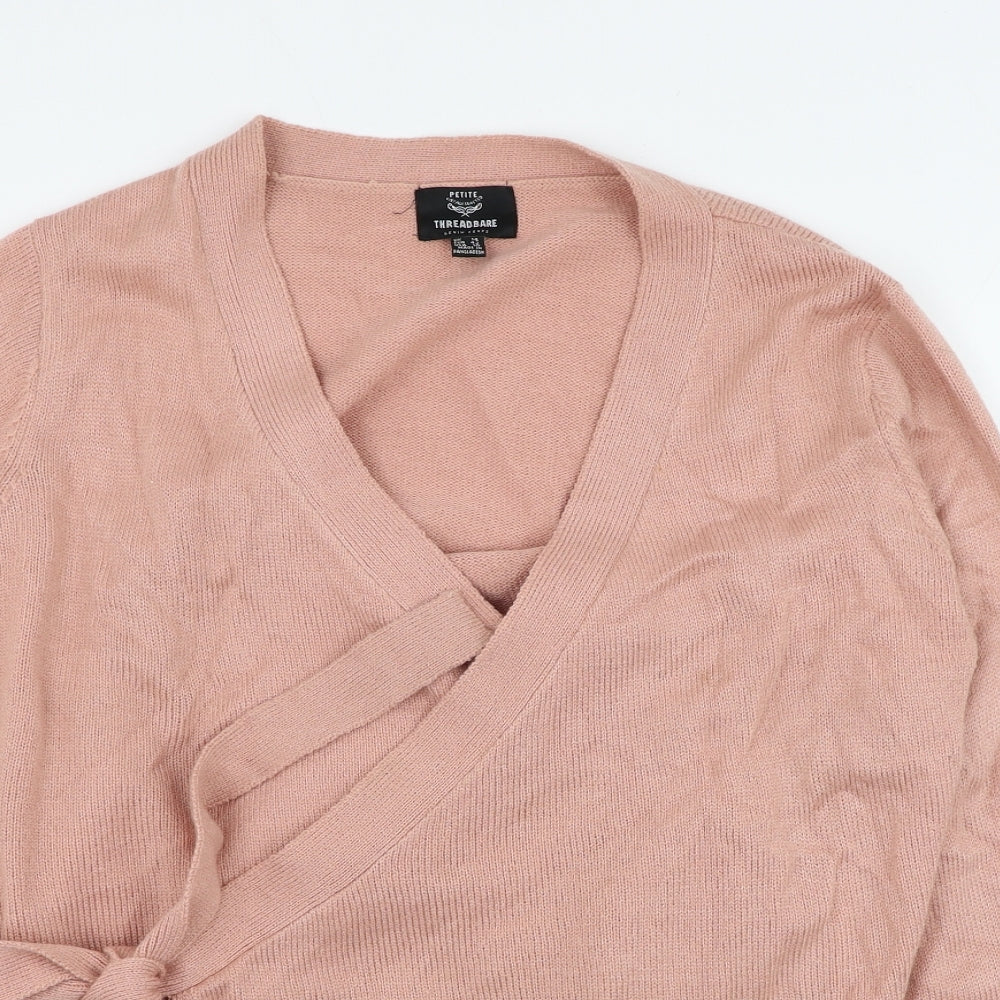 Threadable Womens Pink V-Neck Acrylic Wrap Jumper Size 14
