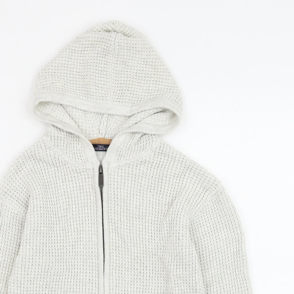 NEXT Boys White Round Neck Cotton Full Zip Jumper Size 3-4 Years Zip