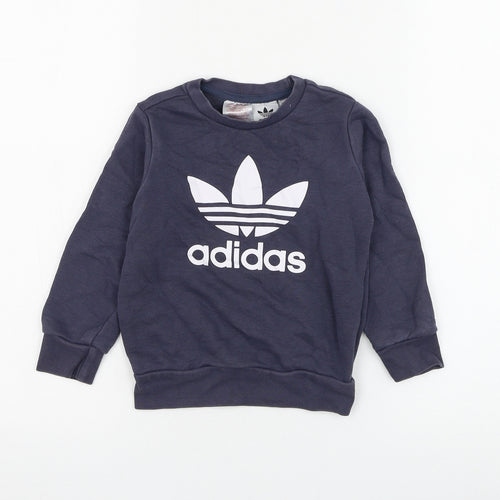 adidas Boys Blue Cotton Pullover Sweatshirt Size 2-3 Years Pullover