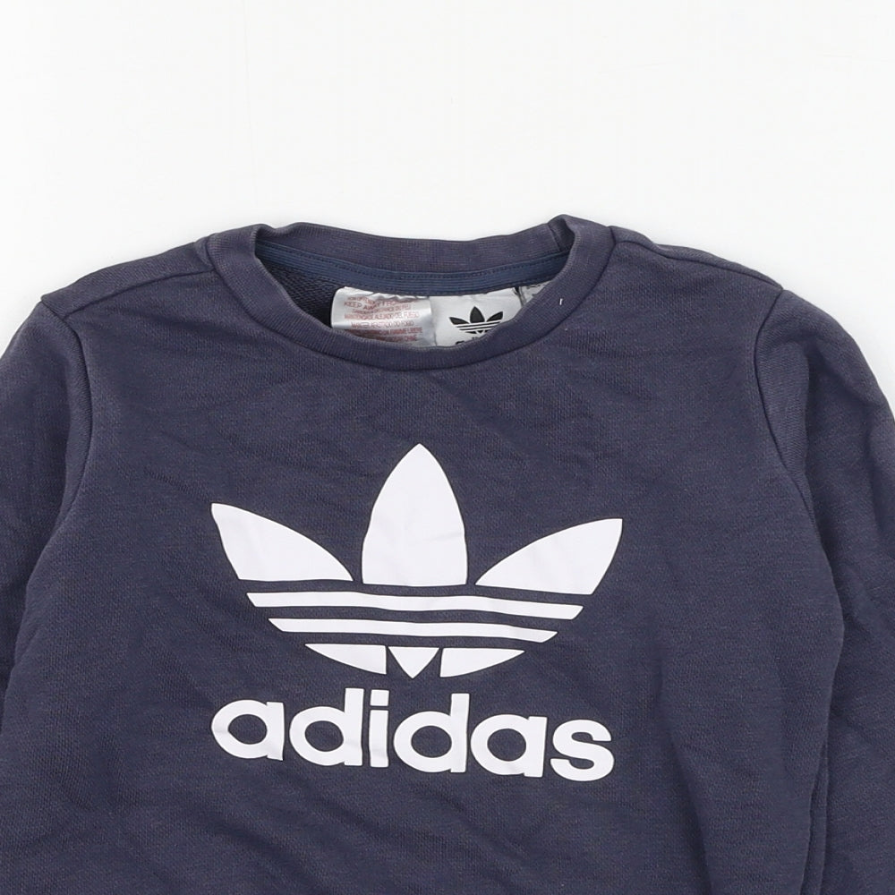 adidas Boys Blue Cotton Pullover Sweatshirt Size 2-3 Years Pullover