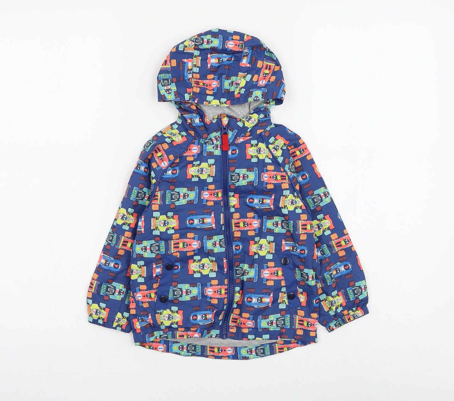 TU Boys Blue Geometric Rain Coat Coat Size 18-24 Months Zip - Race Car