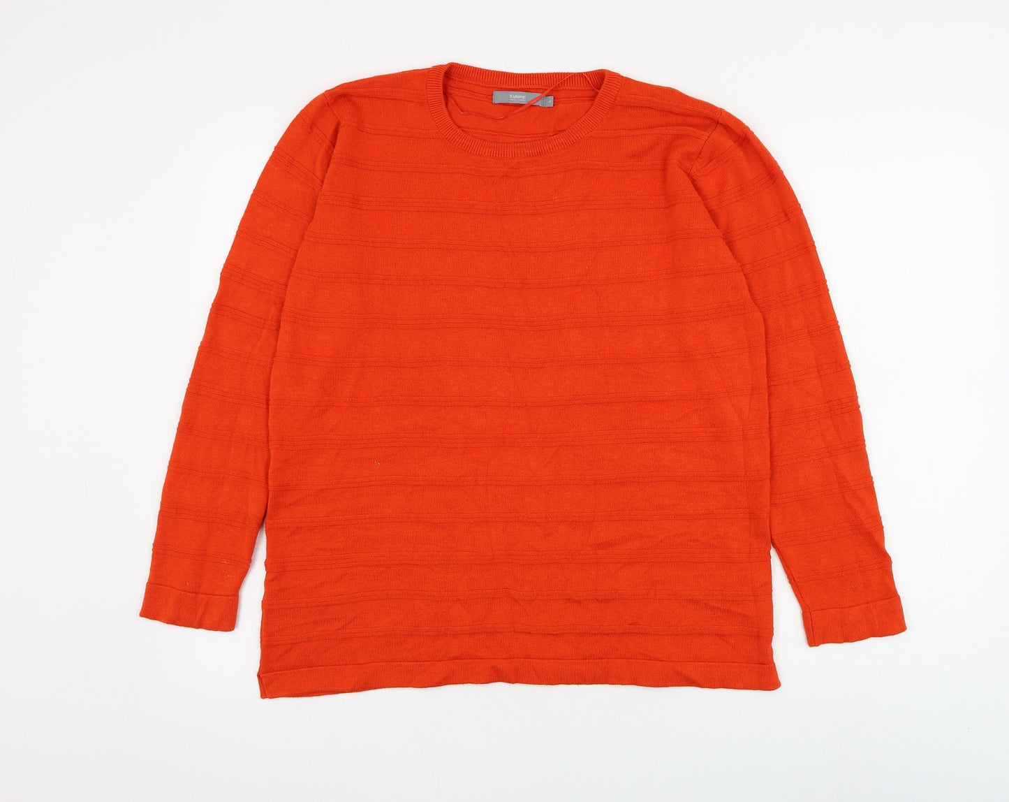 b.young Womens Orange Round Neck Striped Cotton Pullover Jumper Size L
