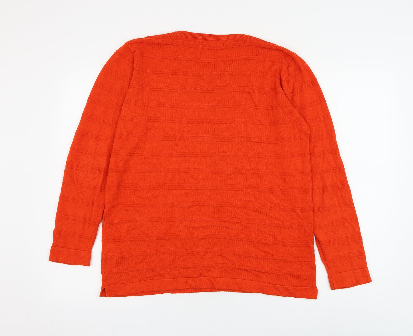 b.young Womens Orange Round Neck Striped Cotton Pullover Jumper Size L