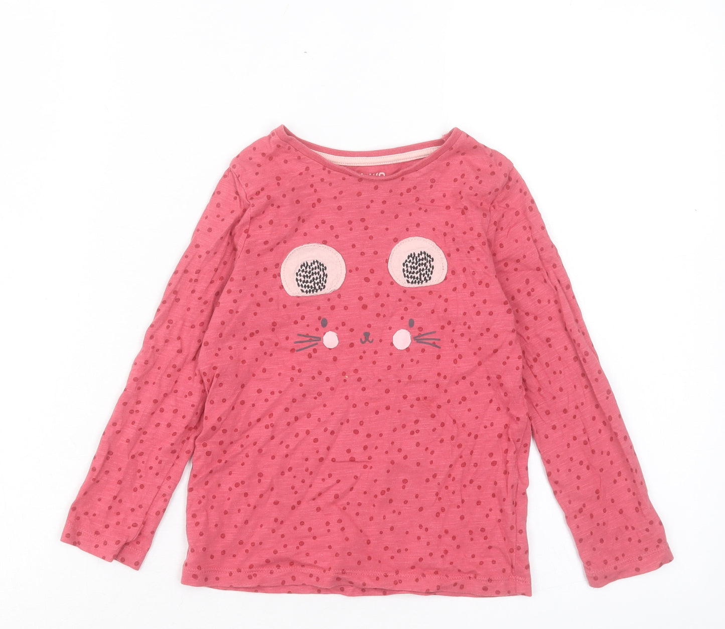 f& Girls Pink Animal Print Cotton Basic Casual Size 5-6 Years Crew Neck Pullover