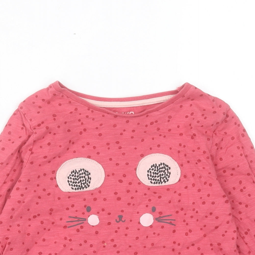 f& Girls Pink Animal Print Cotton Basic Casual Size 5-6 Years Crew Neck Pullover