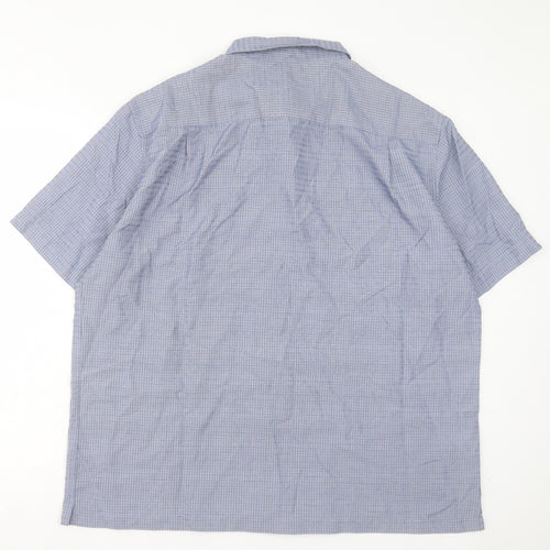 Marks and Spencer Mens Blue Plaid Modal Button-Up Size 2XL Collared Button - Pocket Detail