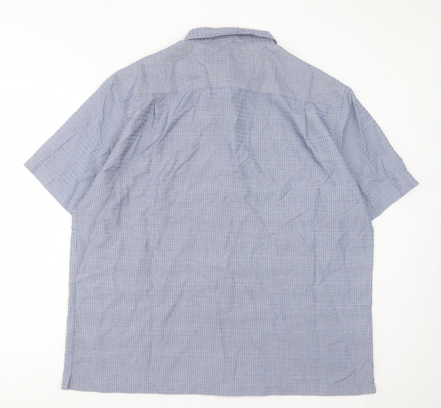 Marks and Spencer Mens Blue Plaid Modal Button-Up Size 2XL Collared Button - Pocket Detail