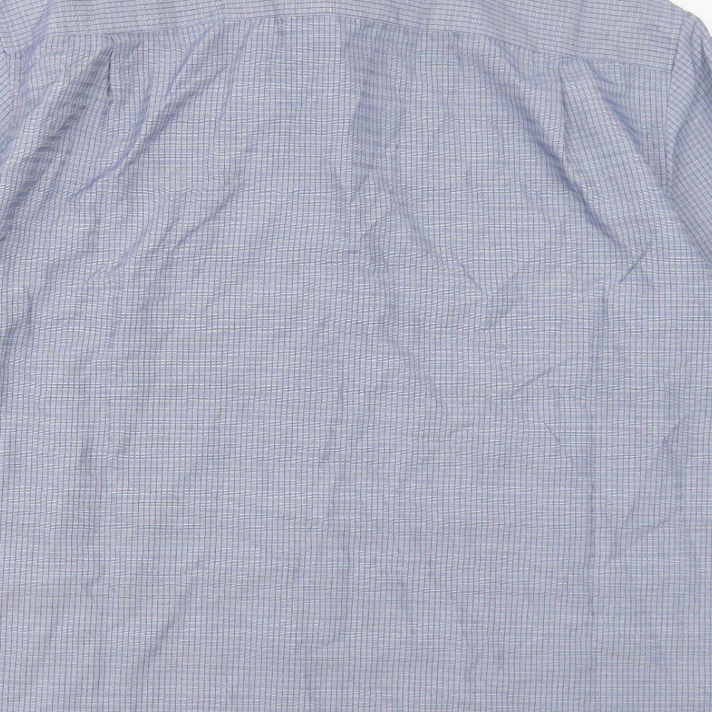 Marks and Spencer Mens Blue Plaid Modal Button-Up Size 2XL Collared Button - Pocket Detail
