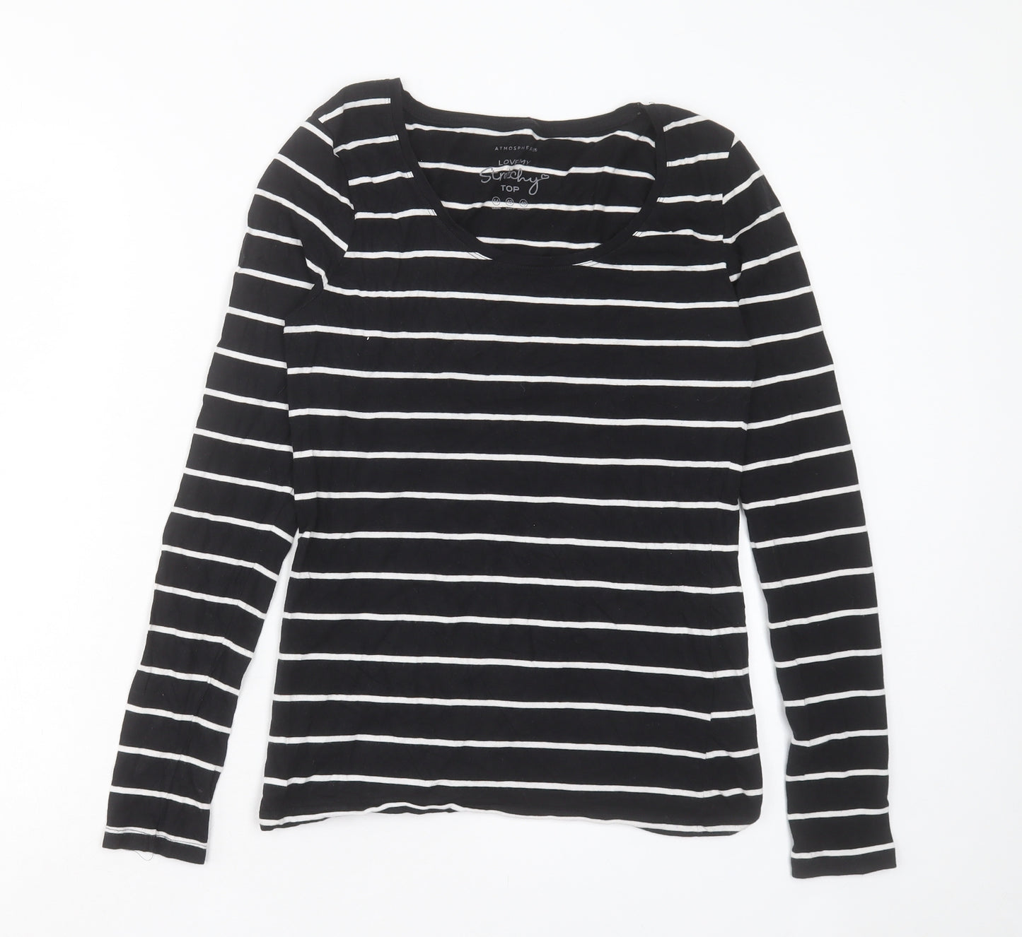 Atmosphere Womens Black Striped Cotton Basic T-Shirt Size 14 Scoop Neck