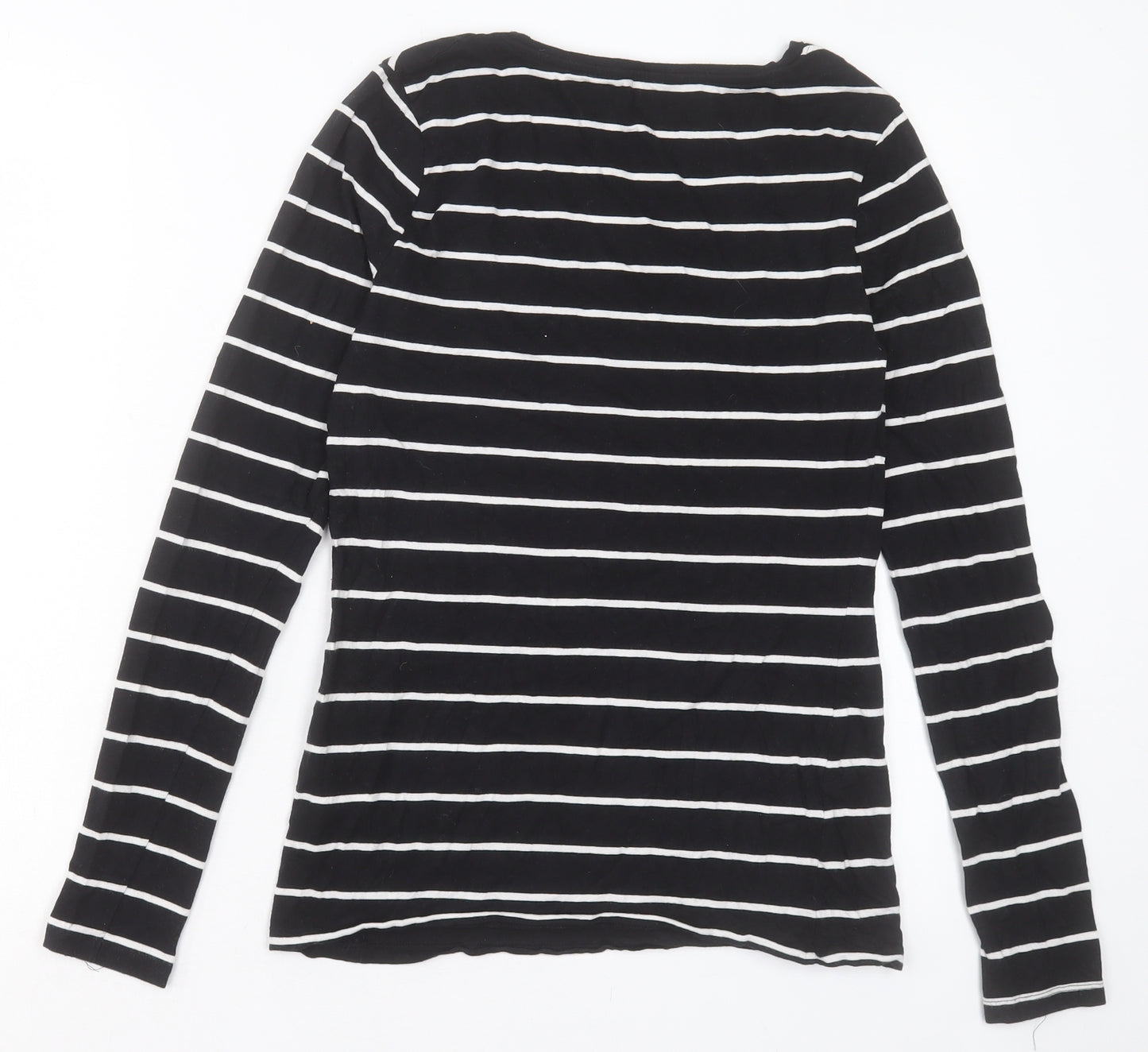 Atmosphere Womens Black Striped Cotton Basic T-Shirt Size 14 Scoop Neck