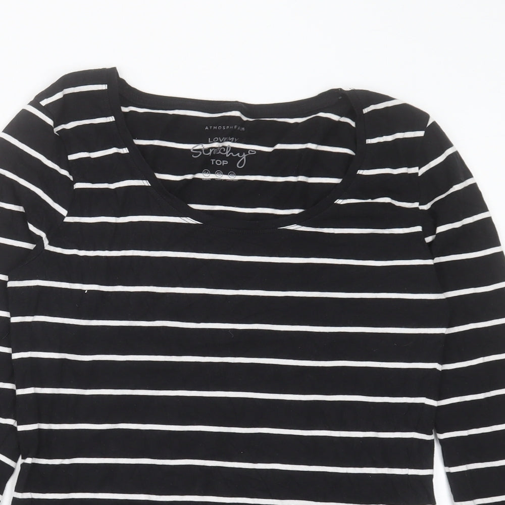 Atmosphere Womens Black Striped Cotton Basic T-Shirt Size 14 Scoop Neck