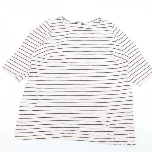 Marina Kaneva Womens Ivory Striped Cotton Basic T-Shirt Size 20 Crew Neck