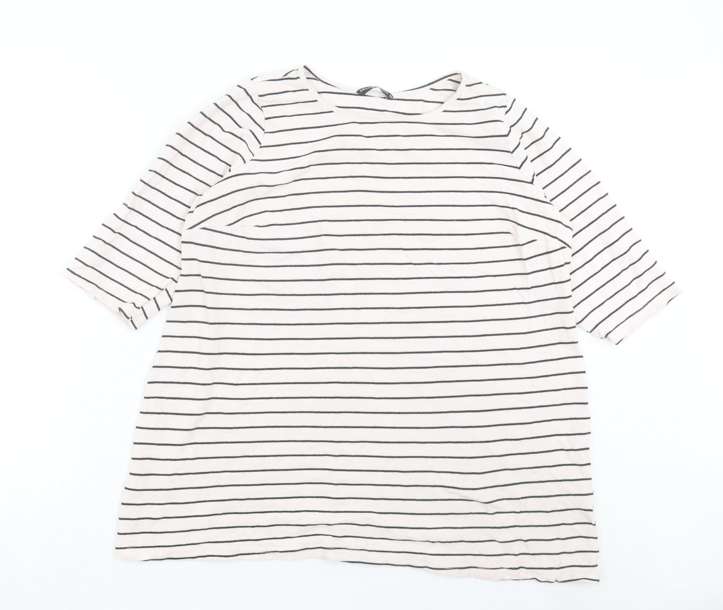 Marina Kaneva Womens Ivory Striped Cotton Basic T-Shirt Size 20 Crew Neck