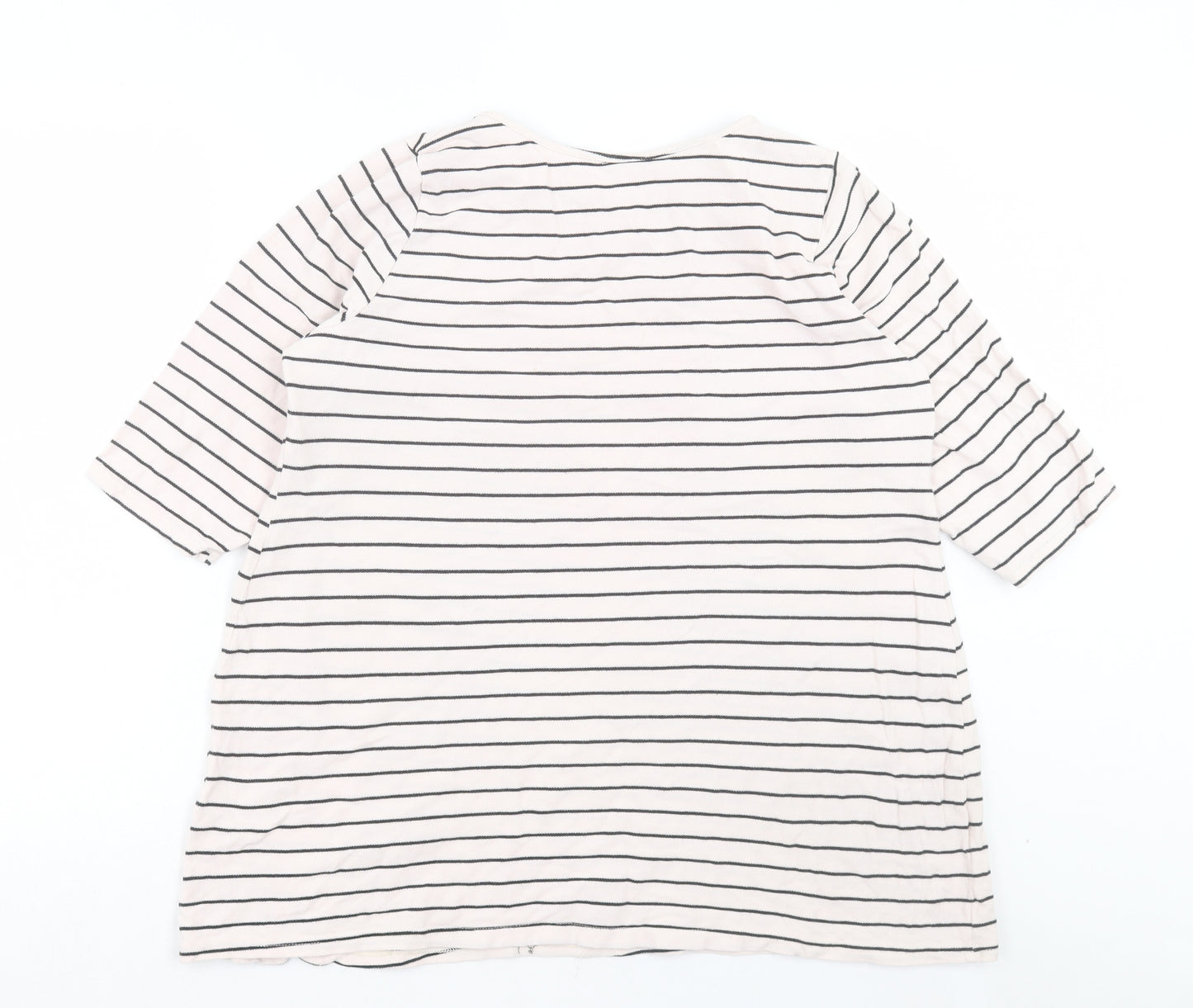 Marina Kaneva Womens Ivory Striped Cotton Basic T-Shirt Size 20 Crew Neck