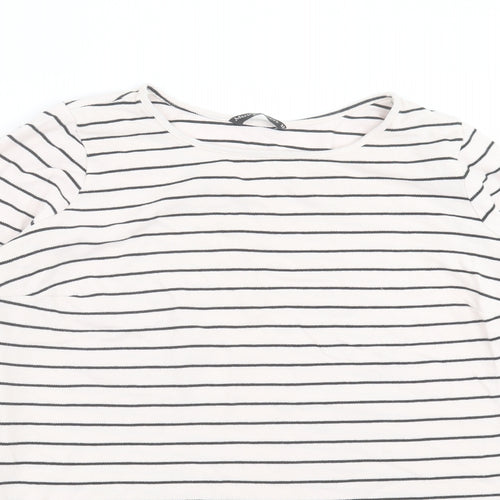 Marina Kaneva Womens Ivory Striped Cotton Basic T-Shirt Size 20 Crew Neck