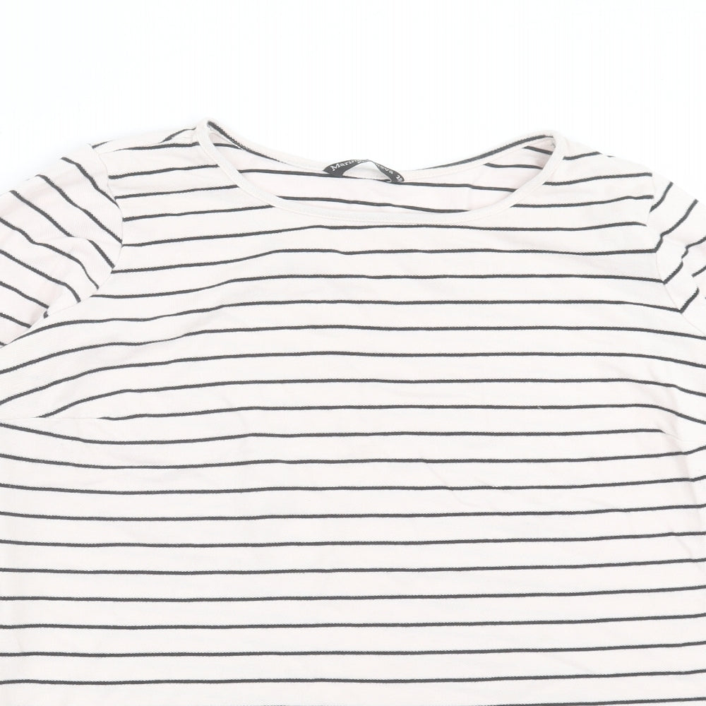 Marina Kaneva Womens Ivory Striped Cotton Basic T-Shirt Size 20 Crew Neck
