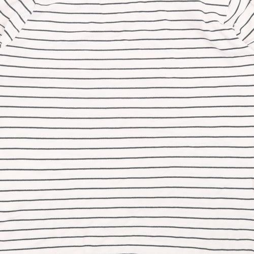 Marina Kaneva Womens Ivory Striped Cotton Basic T-Shirt Size 20 Crew Neck