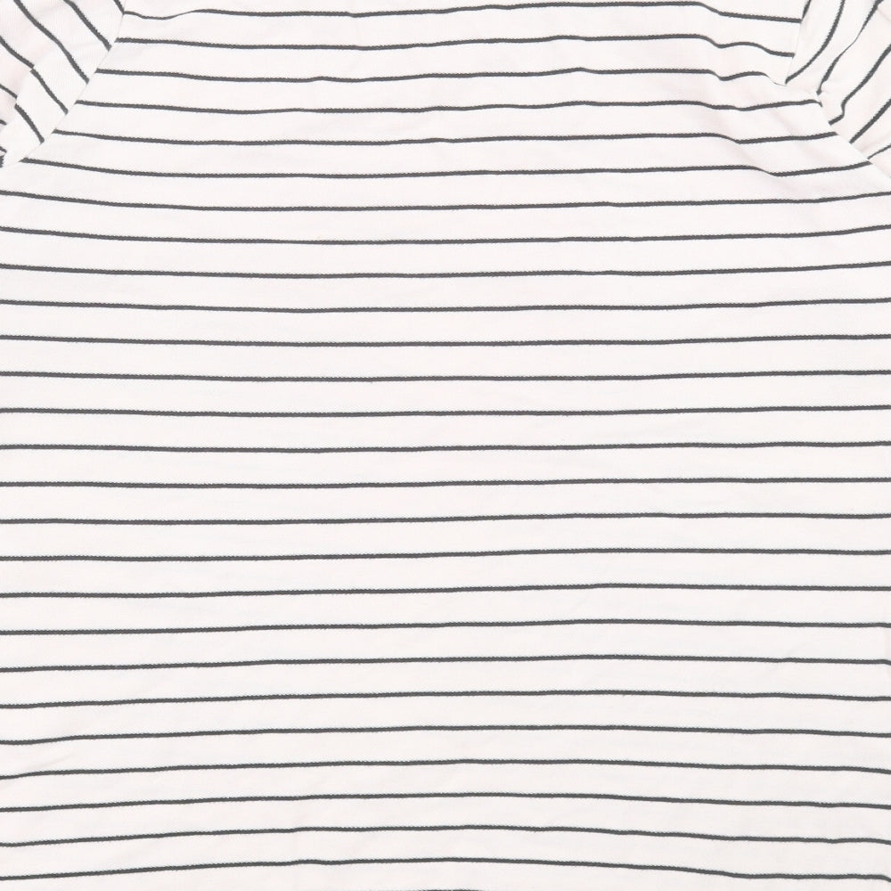 Marina Kaneva Womens Ivory Striped Cotton Basic T-Shirt Size 20 Crew Neck