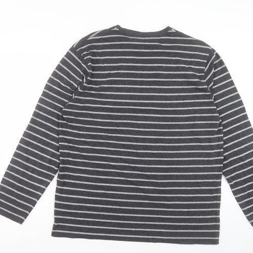 TU Mens Grey Striped Cotton T-Shirt Size L Crew Neck