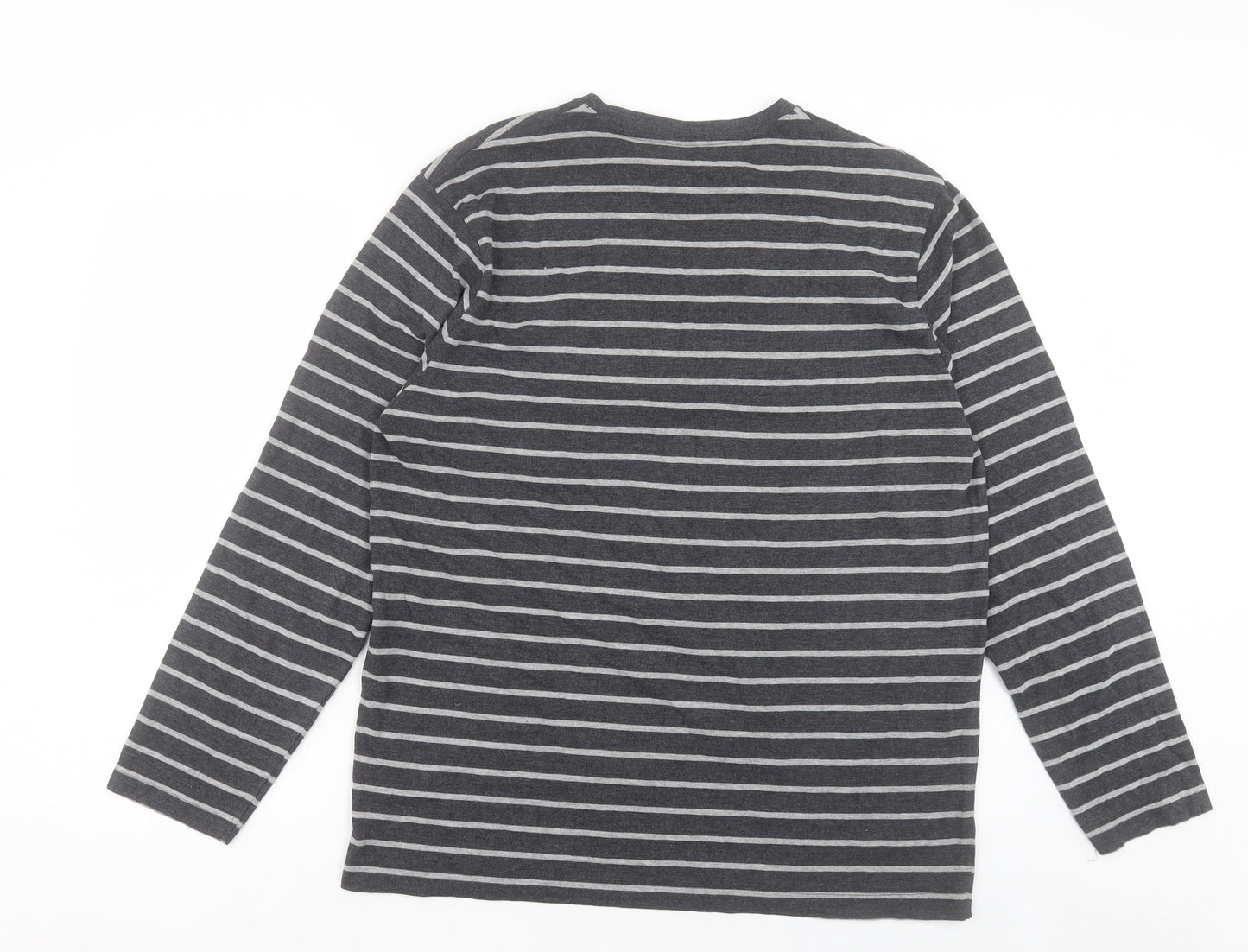 TU Mens Grey Striped Cotton T-Shirt Size L Crew Neck