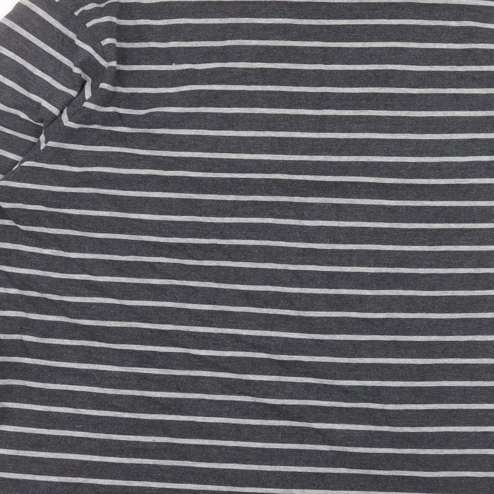 TU Mens Grey Striped Cotton T-Shirt Size L Crew Neck